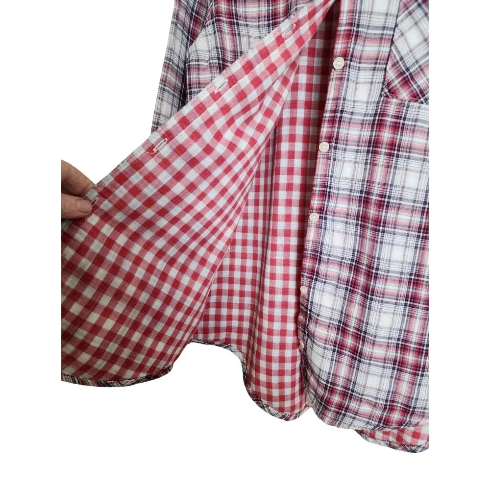 Aeropostale Shirt Womens Small Long Sleeve Red Plaid Checkered Soft Pocket - Picture 4 of 7